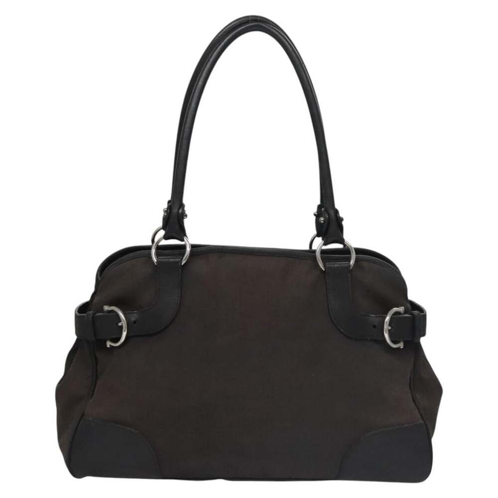 Salvatore Ferragamo Canvas Leather Handbag Black